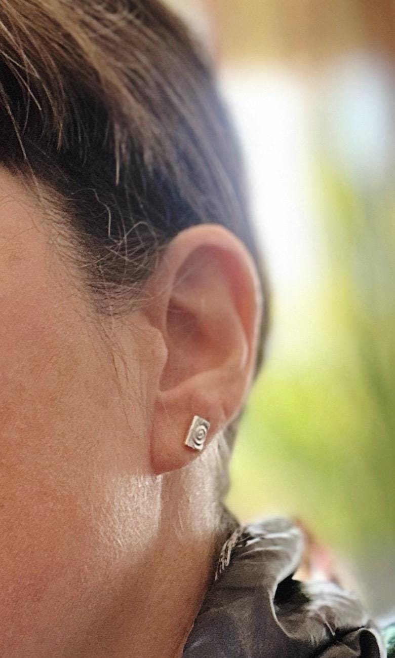 Dainty Sterling Silver Swirl Pattern Statement Bar Stud Earrings