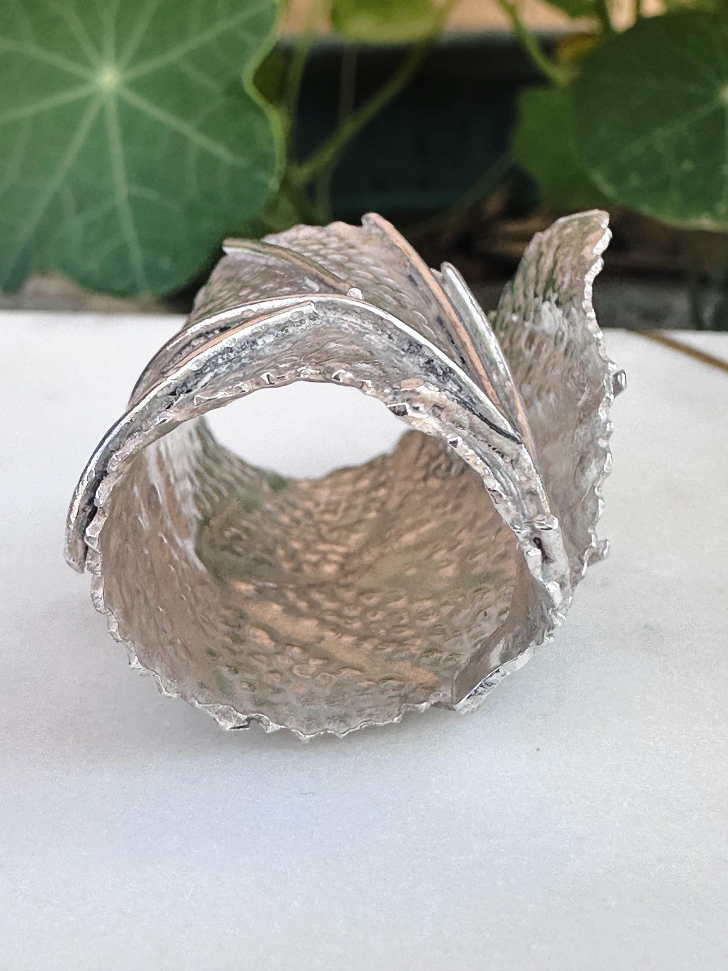 Handmade Sterling Silver Statement Wrap Sage Leaf Ring