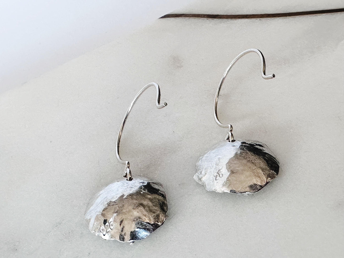 Handmade Dangle Sterling Silver Abstract Nasturtium Leaf Flower Earrings