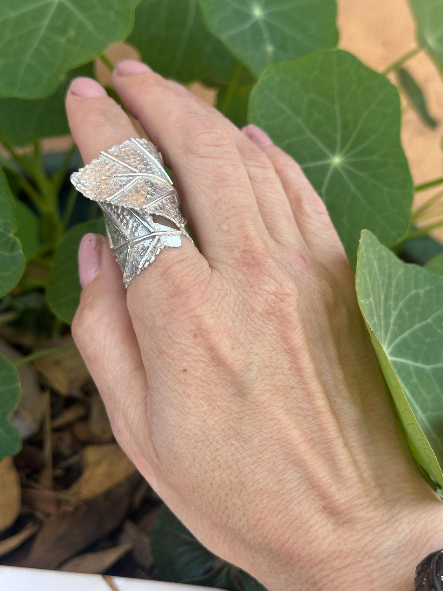 Handmade Sterling Silver Statement Wrap Sage Leaf Ring