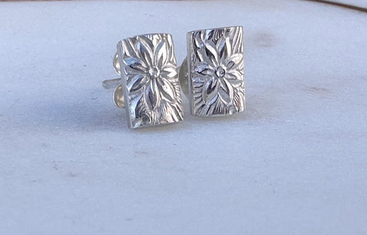 Sterling Silver Floral Pattern Stud Earrings