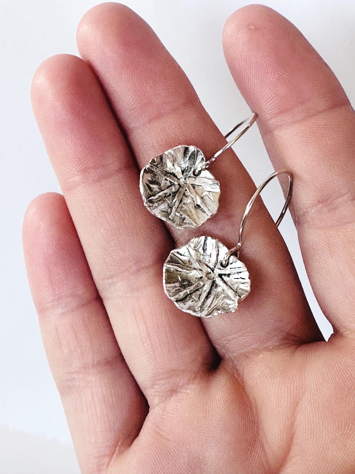 Handmade Dangle Sterling Silver Abstract Nasturtium Leaf Flower Earrings