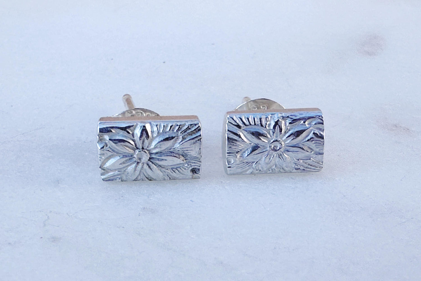 Sterling Silver Floral Pattern Stud Earrings
