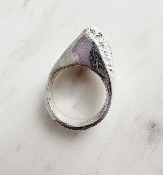 Handmade Sandcasted Organic Textured Abstract Shark Inspired Sterling Silver Statement Ring