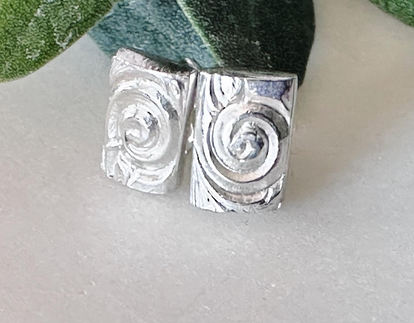 Dainty Sterling Silver Swirl Pattern Statement Bar Stud Earrings
