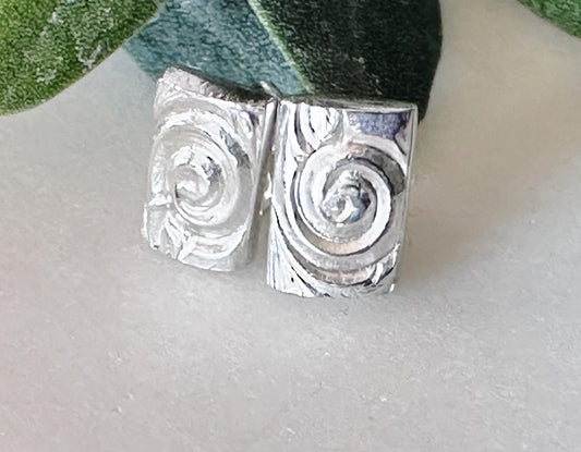 Dainty Sterling Silver Swirl Pattern Statement Bar Stud Earrings
