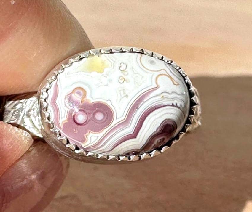 Dainty Small Crazy Lace Agate Sterling Silver Statement Ring