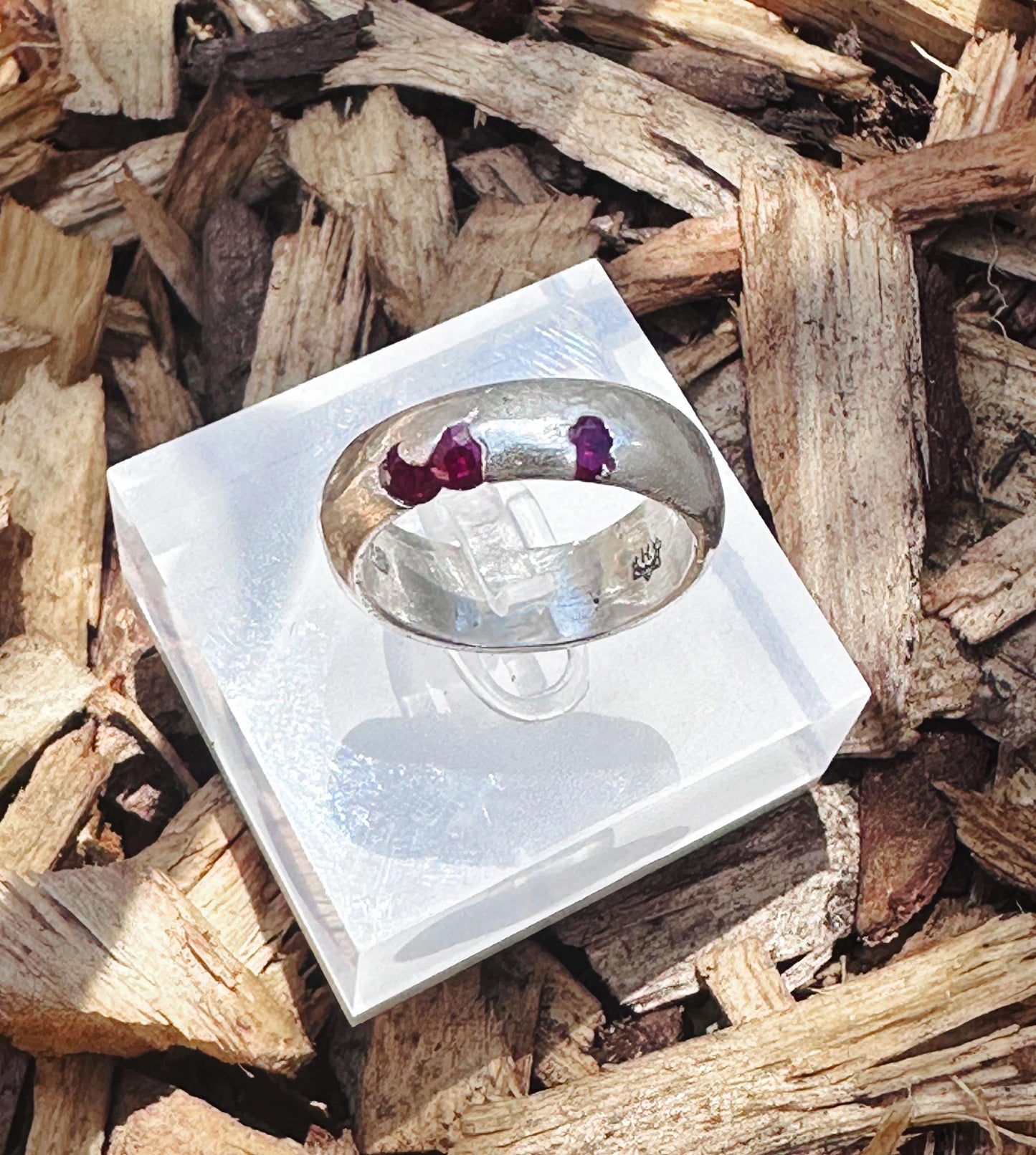 Organic Sand Cast Sterling Silver Ring with Garnets  - A Unique Cast In Place