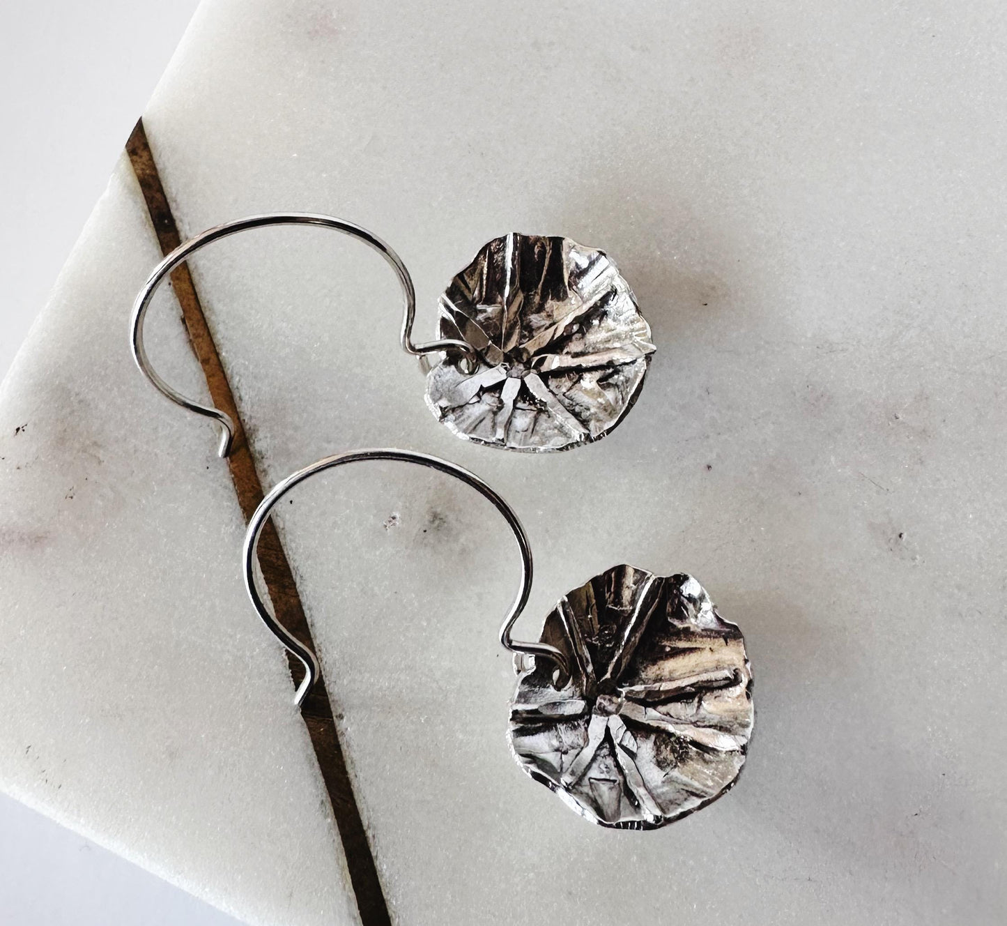 Handmade Dangle Sterling Silver Abstract Nasturtium Leaf Flower Earrings
