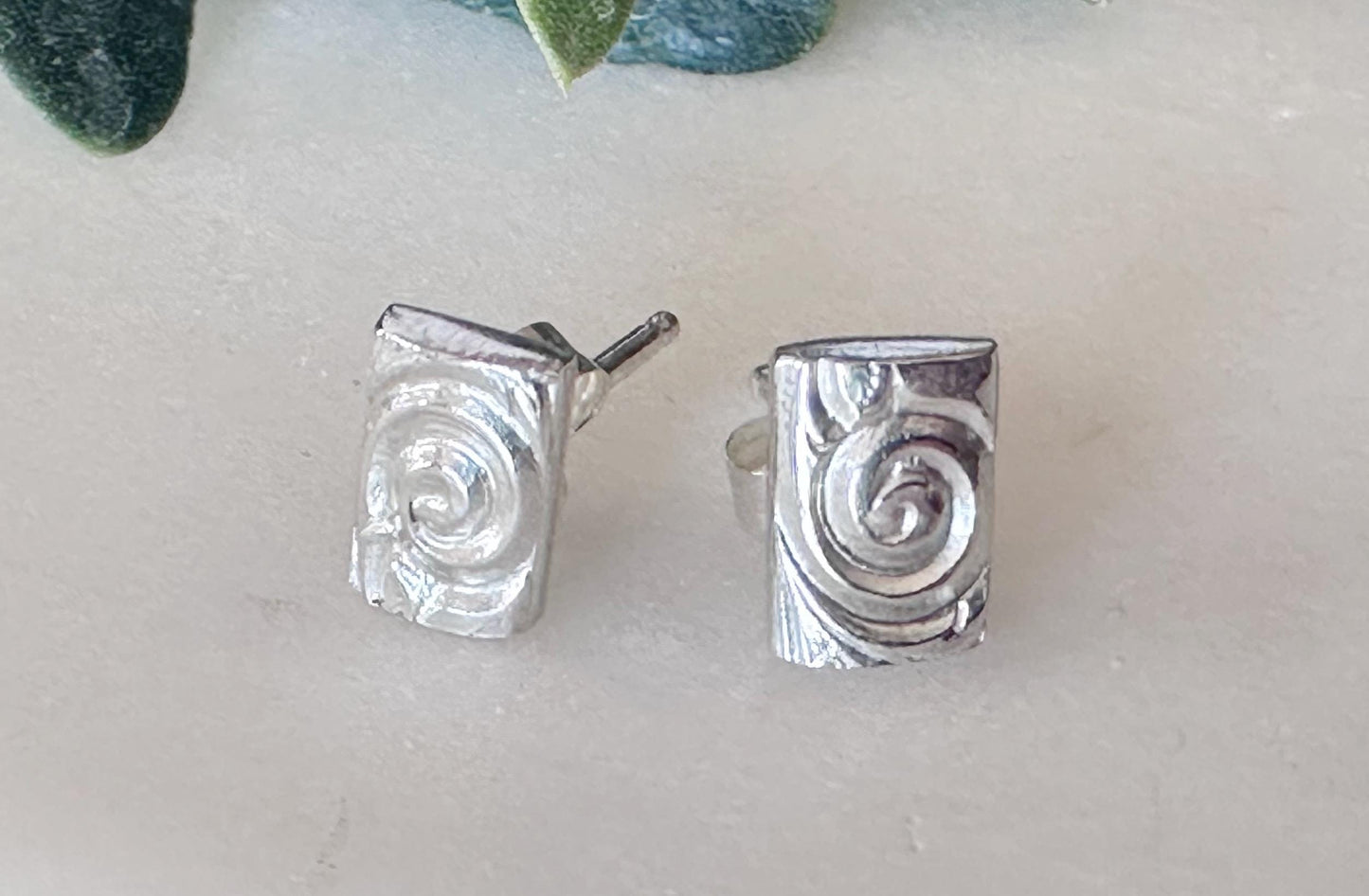 Dainty Sterling Silver Swirl Pattern Statement Bar Stud Earrings
