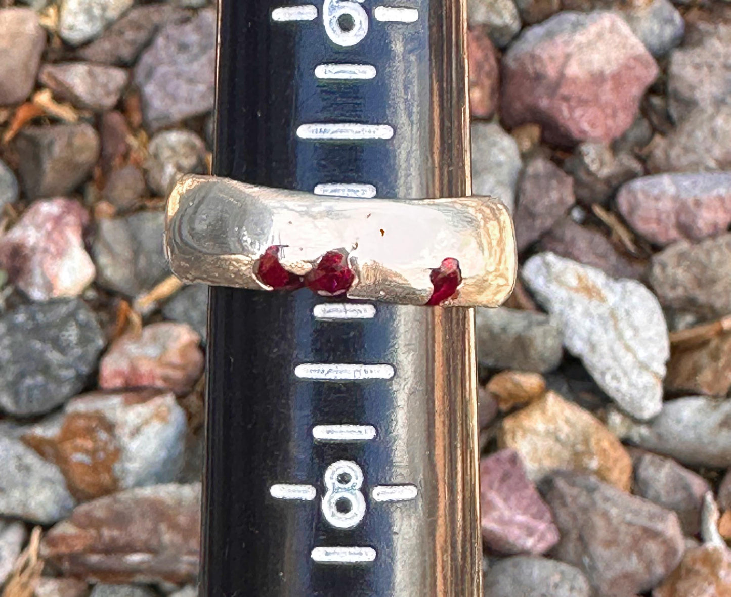 Organic Sand Cast Sterling Silver Ring with Garnets  - A Unique Cast In Place