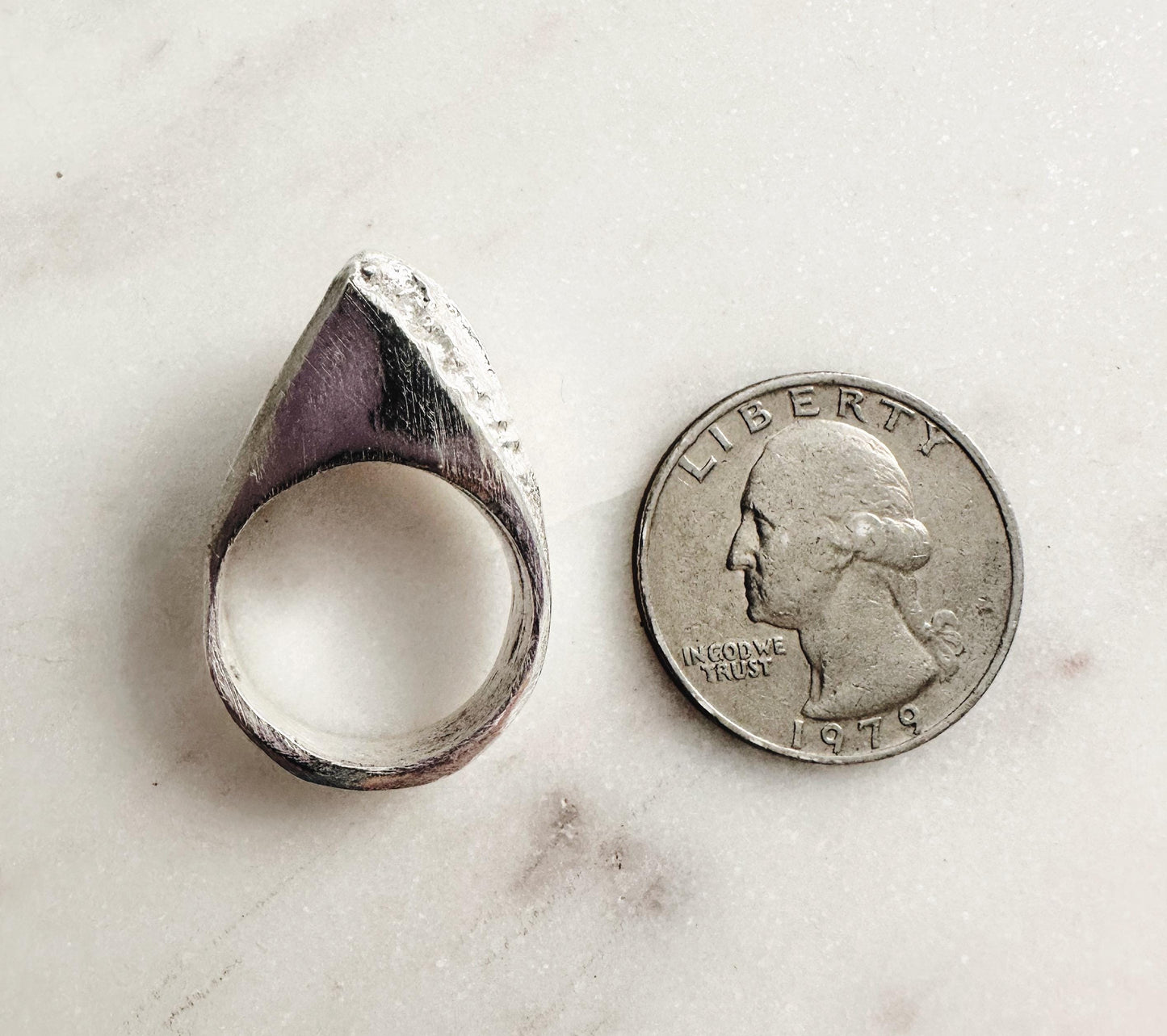 Handmade Sandcasted Organic Textured Abstract Shark Inspired Sterling Silver Statement Ring