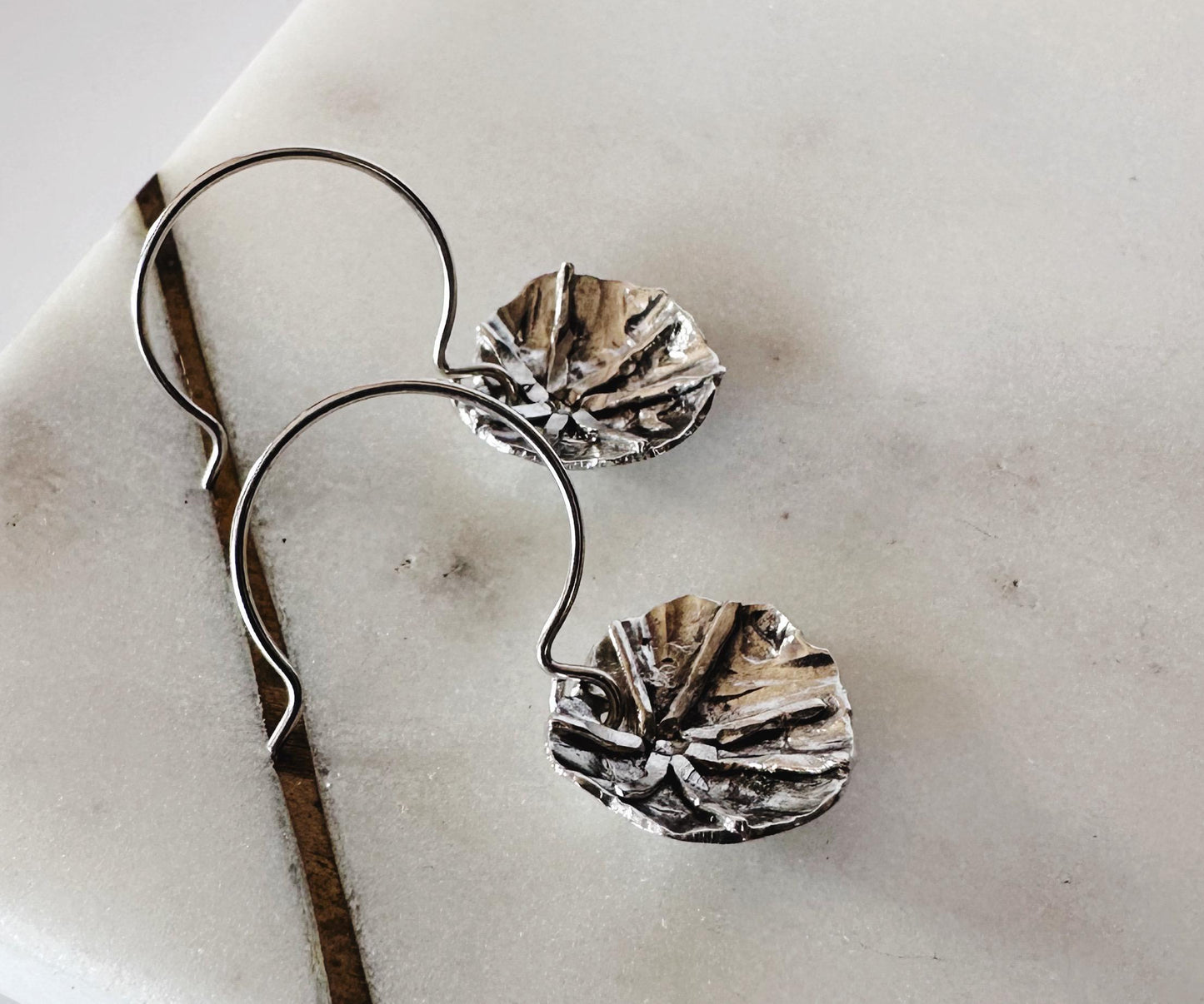 Handmade Dangle Sterling Silver Abstract Nasturtium Leaf Flower Earrings