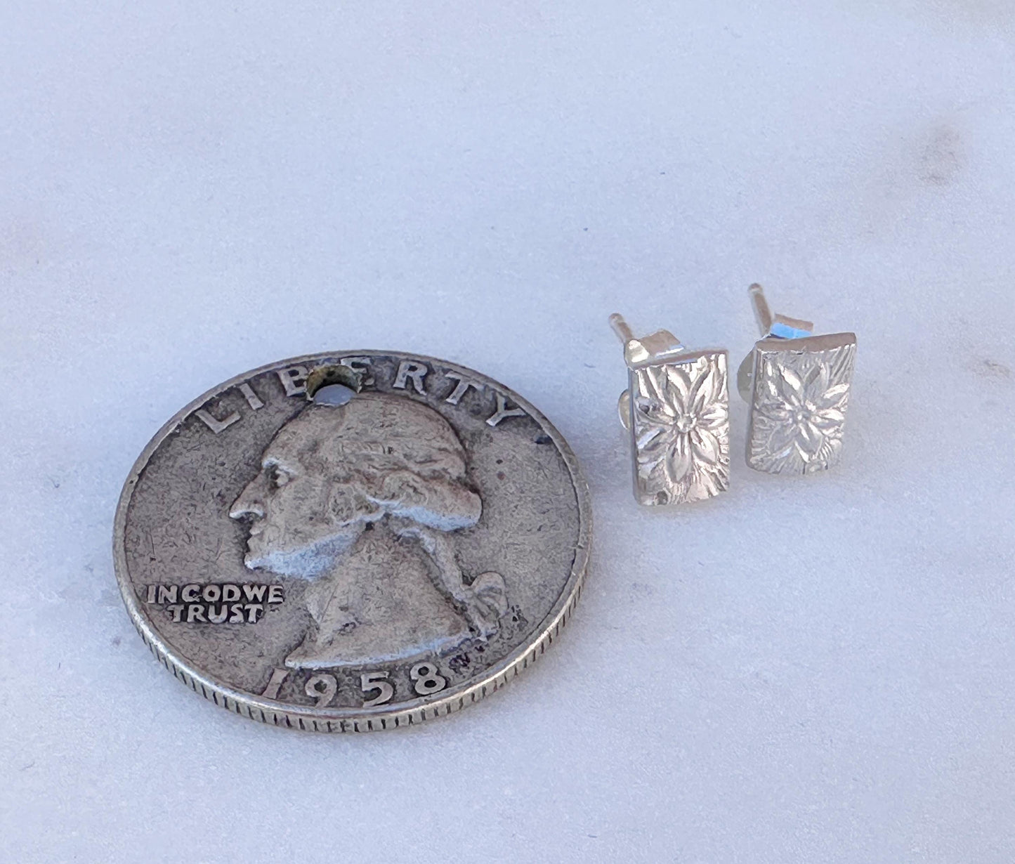 Sterling Silver Floral Pattern Stud Earrings