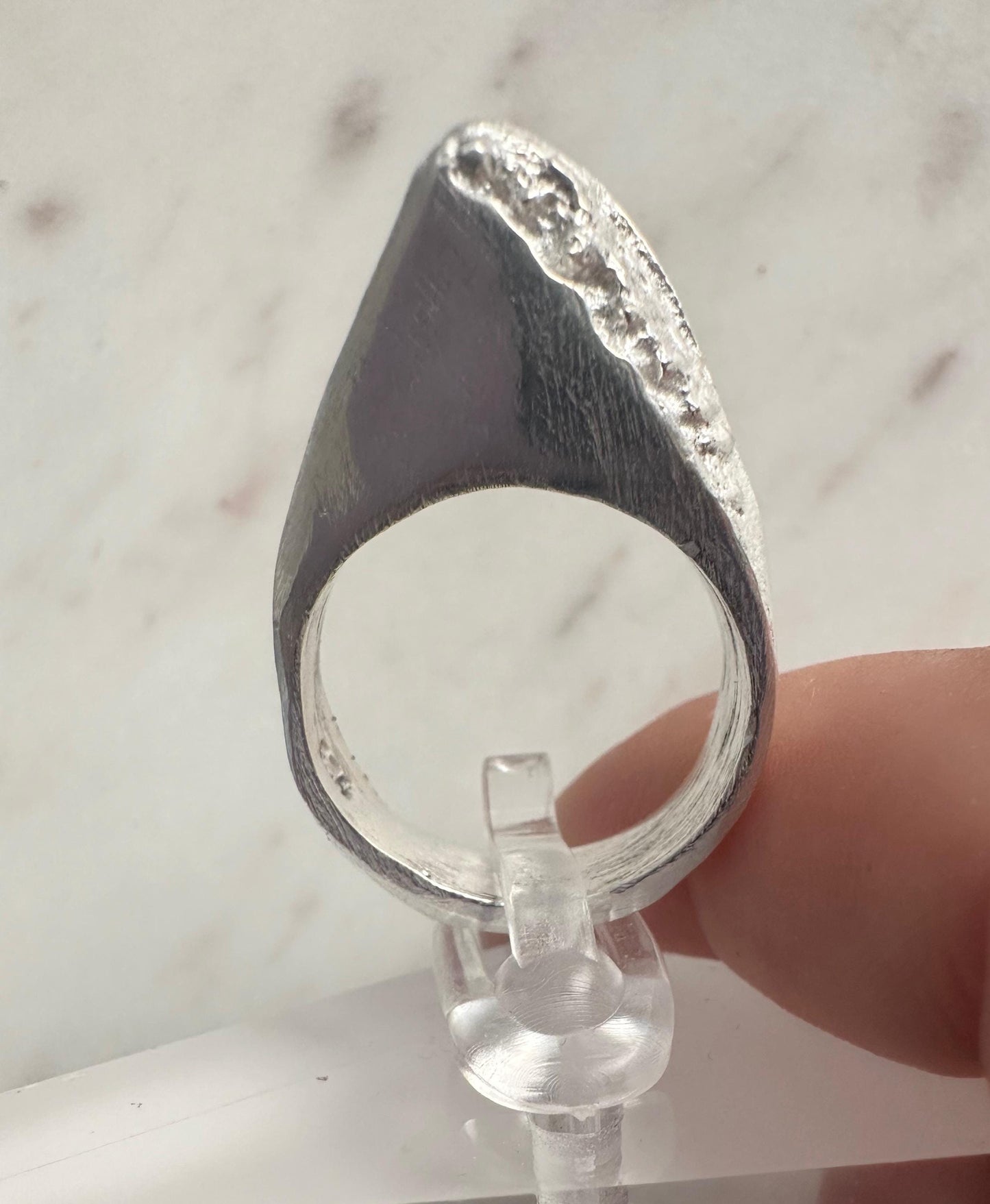 Handmade Sandcasted Organic Textured Abstract Shark Inspired Sterling Silver Statement Ring