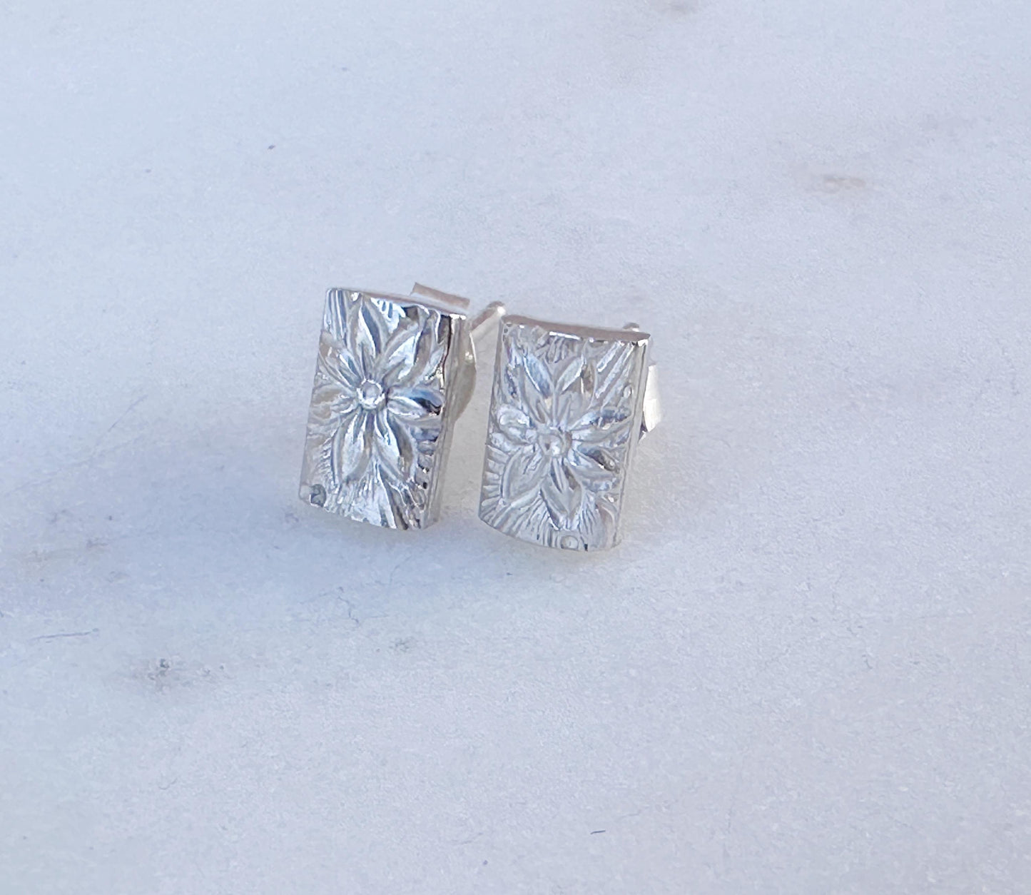 Sterling Silver Floral Pattern Stud Earrings