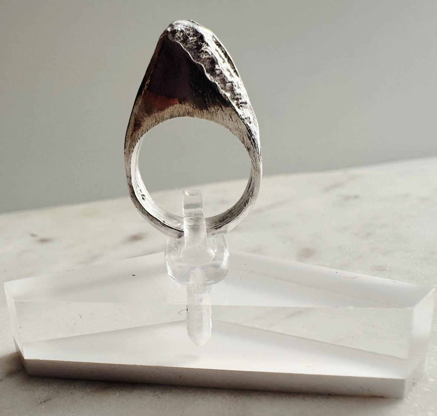 Handmade Sandcasted Organic Textured Abstract Shark Inspired Sterling Silver Statement Ring