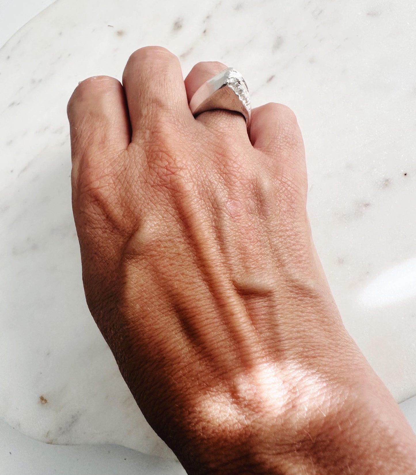 Handmade Sandcasted Organic Textured Abstract Shark Inspired Sterling Silver Statement Ring