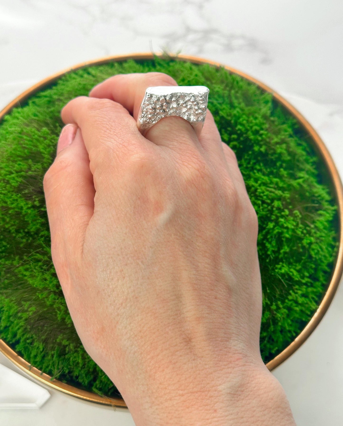 Sand Casted Handmade Sterling Silver Texture Statement Ring